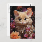 Fantasy Cat Mouse in den Blume Postkarte (Vorne/Hinten)
