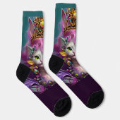 Fantasy Cat Princess Queen mit Gold Crown auf Aqua Socken (Rechts)