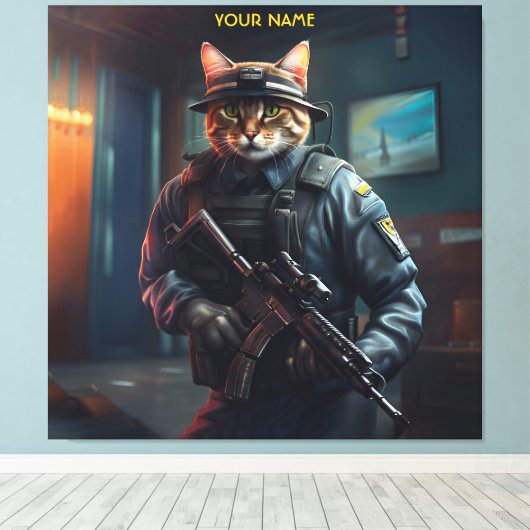 Fantasy Cat Soldier Security Leinwanddruck (Insitu (Holzboden))