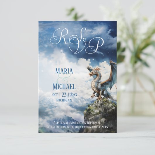 Fantasy Celtic Dragon RSVP Card (Stehend Vorderseite)