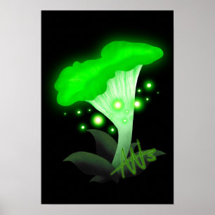 Fantasy Chanterelle Glows Green Mushroom Poster