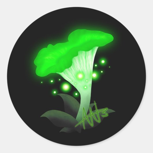 Fantasy Chanterelle Glows Green Mushroom Runder Aufkleber (Vorderseite)