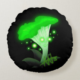 Fantasy Chanterelle Glows Green Mushroom Rundes Kissen