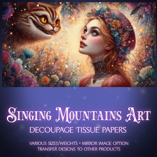 Fantasy Cheshire Cat and Alice Decoupage Seidenpapier