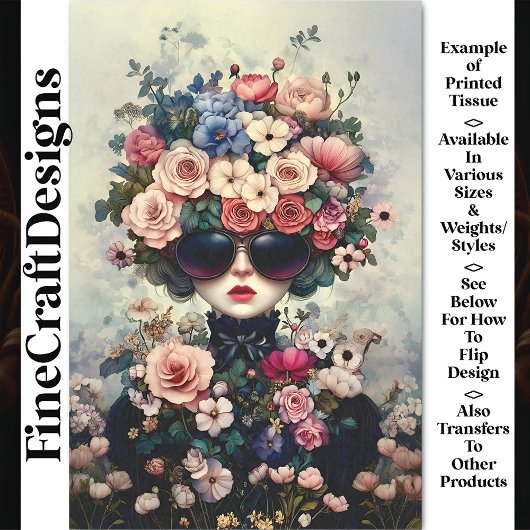 Fantasy-Chic-Frau mit üppigen Blume AJ3 Decoupage Seidenpapier