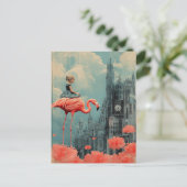 Fantasy Child Rides auf einem rosa Flamingo Postkarte (Stehend Vorderseite)