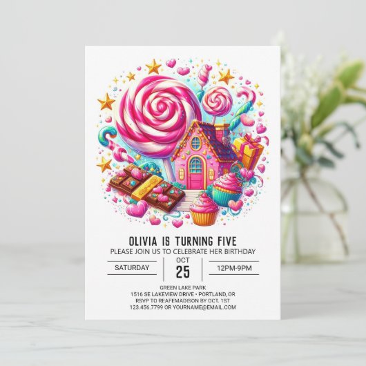 Fantasy Chocolate Candyland Digital Geburtstag Einladung (Stehend Vorderseite)