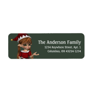 Fantasy Christmas Elf Address Label - Rotes Haar