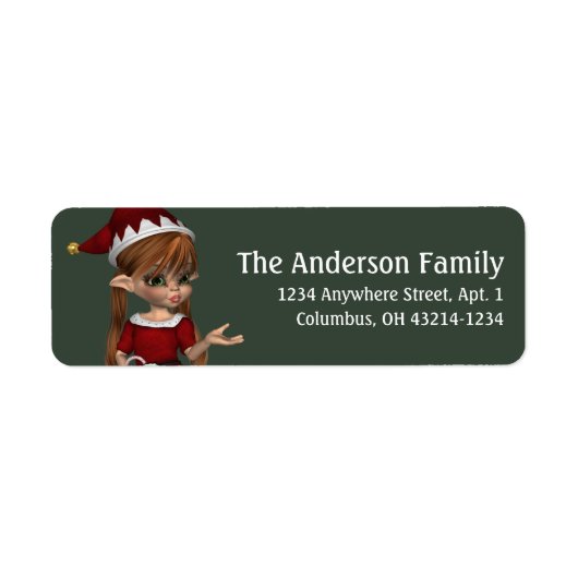Fantasy Christmas Elf Address Label - Rotes Haar (Vorne)