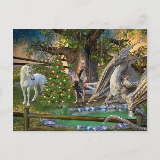 Fantasy Christmas Fairy Unicorn Dragon Postkarte (Vorderseite)