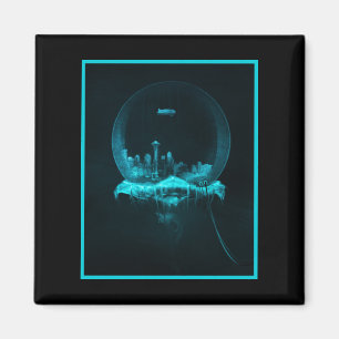 Fantasy City in einer Snowglobe mit Blimp Magnet