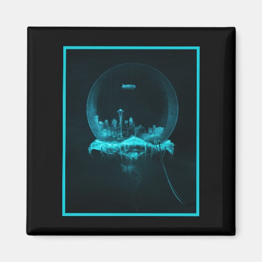 Fantasy City in einer Snowglobe mit Blimp Magnet (Vorne)