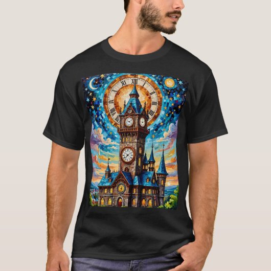 Fantasy Clocktower Mosaik Art T-Shirt (Vorderseite)