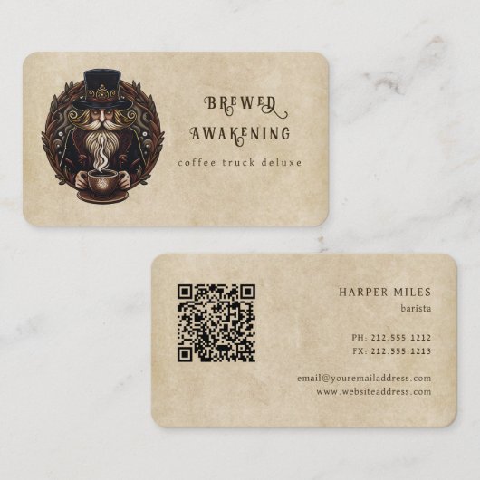 Fantasy Coffee Wizard Frühstück Visitenkarte (Vorne/Hinten)