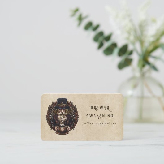 Fantasy Coffee Wizard Frühstück Visitenkarte (Stehend Vorderseite)