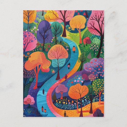 Fantasy Colorful Forest Path Postkarte (Vorderseite)