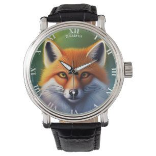 Fantasy Colorful Fox Art Deco Stil Armbanduhr