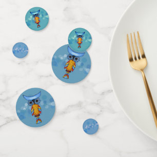 Fantasy Colorful Owl Blue Eyes on Circles Dashes Konfetti