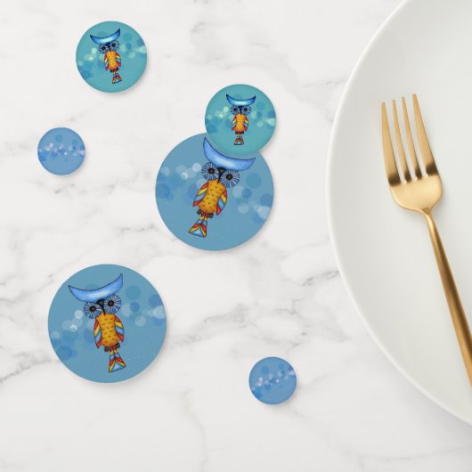 Fantasy Colorful Owl Blue Eyes on Circles Dashes Konfetti (Gruppe)