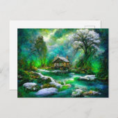 Fantasy Cottage im Frühjahr. Schneeschmelze Postkarte (Vorne/Hinten)
