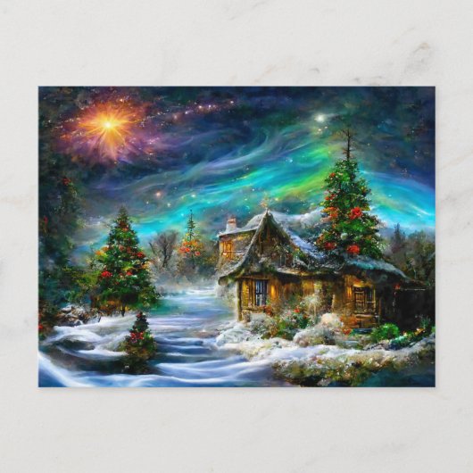 Fantasy Cottage zu Weihnachten mit Christbaum Postkarte (Vorderseite)
