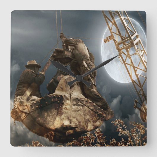Fantasy Crane Operator Männer in der Bucket Trust  Quadratische Wanduhr (Vorderseite)