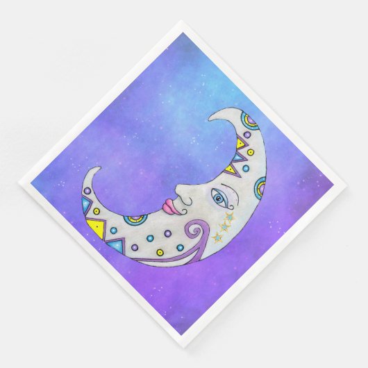 Fantasy Crescent Moon Face farbenfroh dekoriert Sk Serviette (Ecke)
