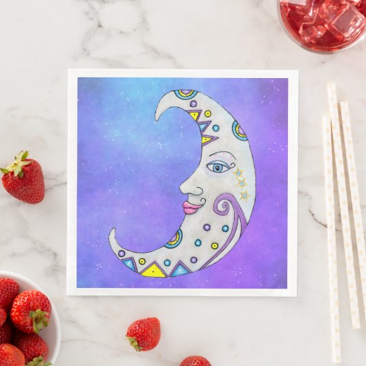 Fantasy Crescent Moon Face farbenfroh dekoriert Sk Serviette (Beispiel)