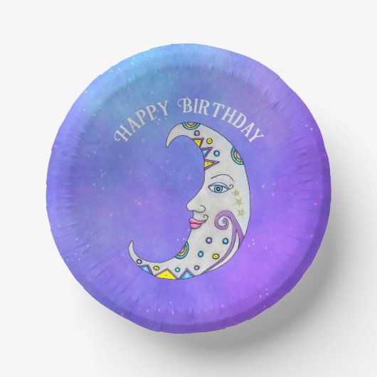 Fantasy Crescent Moon Hübsche Face Bunte Formen Pappteller (Vorderseite)