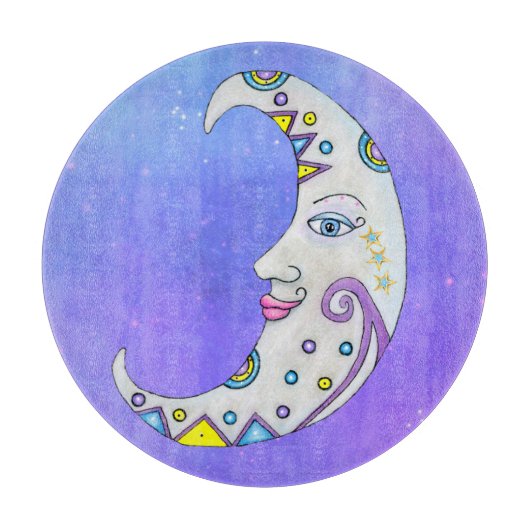 Fantasy Crescent Moon mit Face farbigen Formen Schneidebrett (Vorderseite)