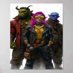 Fantasy Crew - Cyberpunk Orc, Elf & Mystic Warrior Poster