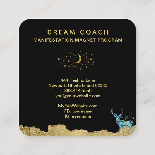 *~* Fantasy Crystal Deer Celestial Gold Glitzer Quadratische Visitenkarte (Rückseite)