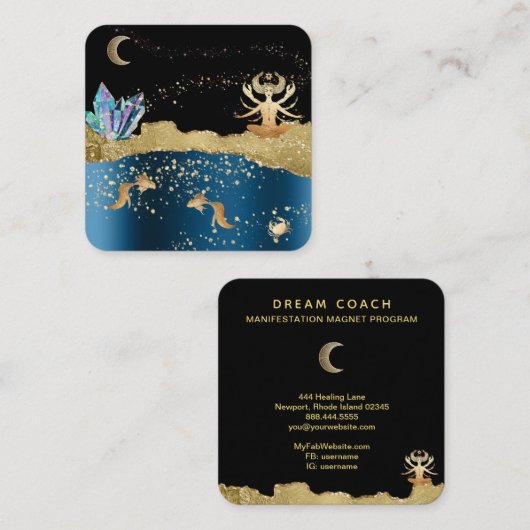 *~* Fantasy Crystal Goddess Celestial Cancer Gold Quadratische Visitenkarte (Vorne/Hinten)