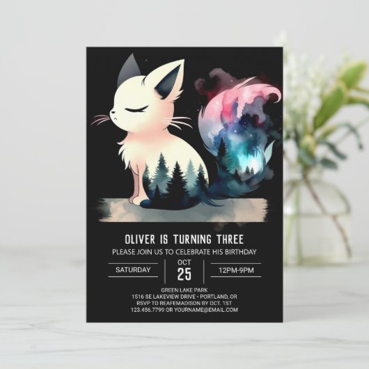Fantasy Custom Cat Geburtstag Einladung (Stehend Vorderseite)