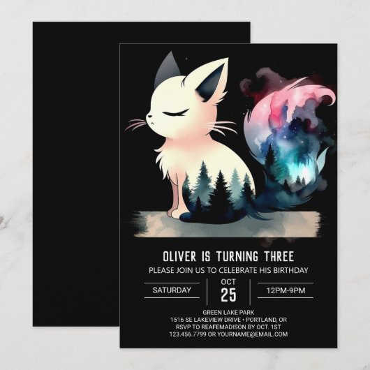 Fantasy Custom Cat Geburtstag Einladung (Vorne/Hinten)