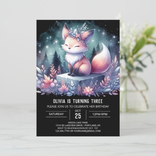 Fantasy Custom Fox Geburtstag digital Einladung (Stehend Vorderseite)