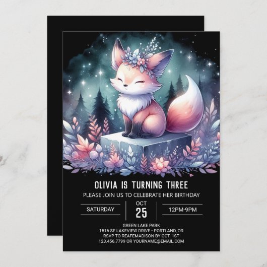 Fantasy Custom Fox Geburtstag digital Einladung (Vorne/Hinten)
