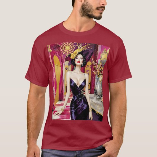 Fantasy Cute Art Deco Lady T-Shirt (Vorderseite)