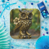 Fantasy Cute Brass Owl Skates Pappteller (Party)