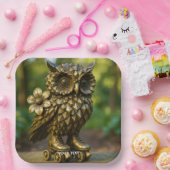 Fantasy Cute Brass Owl Skates Pappteller (Party)