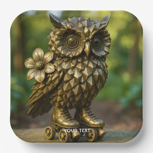 Fantasy Cute Brass Owl Skates Pappteller (Vorderseite)