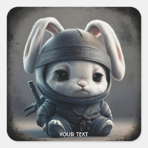 Fantasy Cute Bunny Ninja Katana Quadratischer Aufkleber