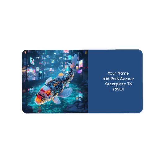 Fantasy Cute Cyber Fish City  Adressaufkleber (Vorne)
