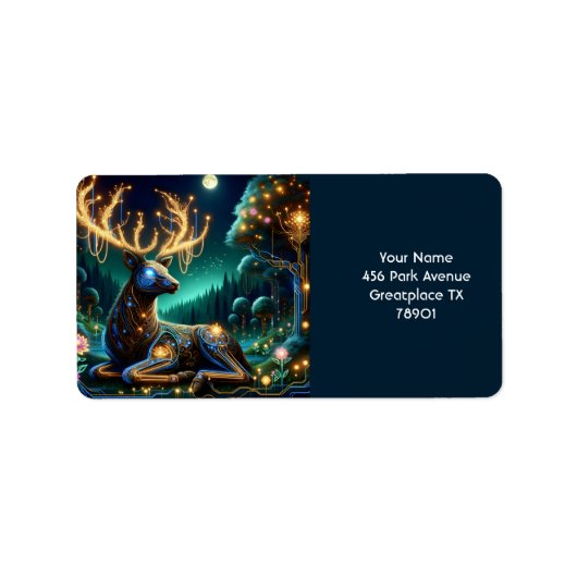 Fantasy Cute Cyber Stag Forest Adressaufkleber (Vorne)