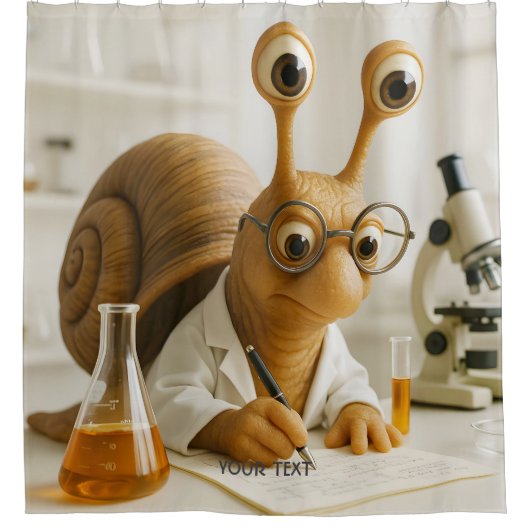 Fantasy Cute Famous Snail Scientist Duschvorhang (Vorderseite)