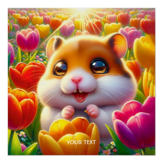 Fantasy Cute Happy Hamster Tulips Poster (Vorderseite)