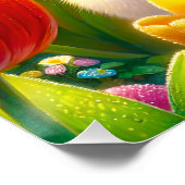 Fantasy Cute Happy Hamster Tulips Poster (Ecke)