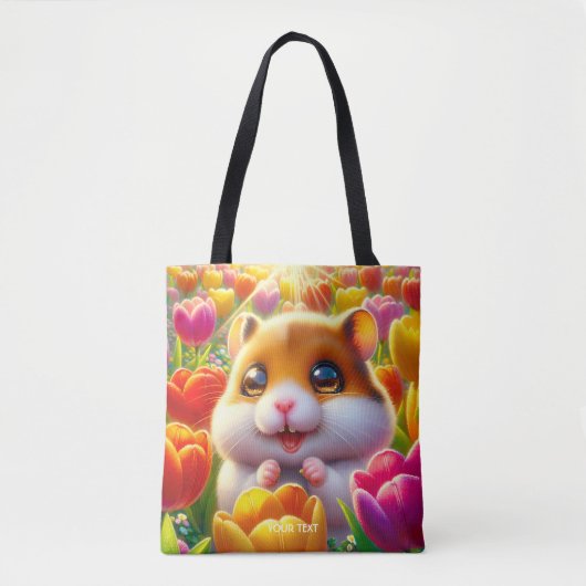 Fantasy Cute Happy Hamster Tulips Tasche (Vorderseite)