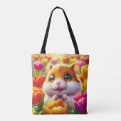 Fantasy Cute Happy Hamster Tulips Tasche (Rückseite)