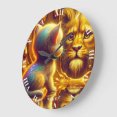 Fantasy Cute Lion And Kitten Große Wanduhr (Winkel)